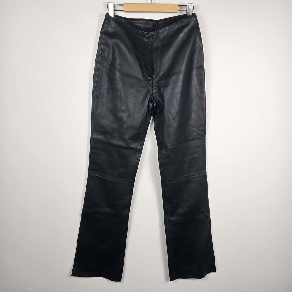 Vintage Black Real Leather Flare Pants High Rise Bootcut Women’s Size 8 90s Y2K